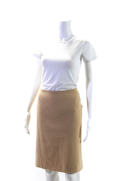 Michael Kors Womens Back Zip Knee Length Pencil Skirt Brown Wool Size 14