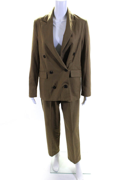 Clutch Womens Double Breasted Twill Straight Leg Pants Suit Brown Size Small