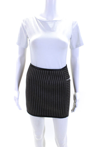 Balenciaga Womens Leather Trim Pinstripe Neoprene Mini Skirt Gray Size 2