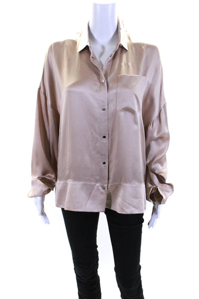 T Alexander Wang Womens Long Sleeve Satin Button Up Top Blouse Beige Size Medium