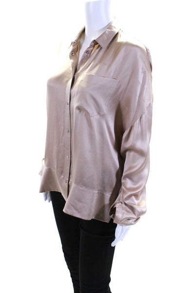 T Alexander Wang Womens Long Sleeve Satin Button Up Top Blouse Beige Size Medium