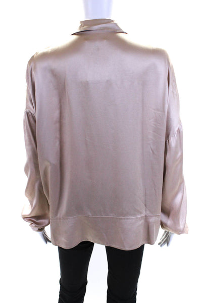 T Alexander Wang Womens Long Sleeve Satin Button Up Top Blouse Beige Size Medium