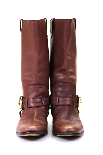 Christian Dior Womens Buckle Harness Mid Calf Leather Boots Brown Size 37.5 7.5