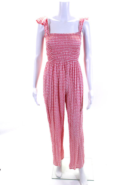 Tiare Hawaii Women's Square Neck Ruffle Straight Leg Jumpsuit Pink Size S