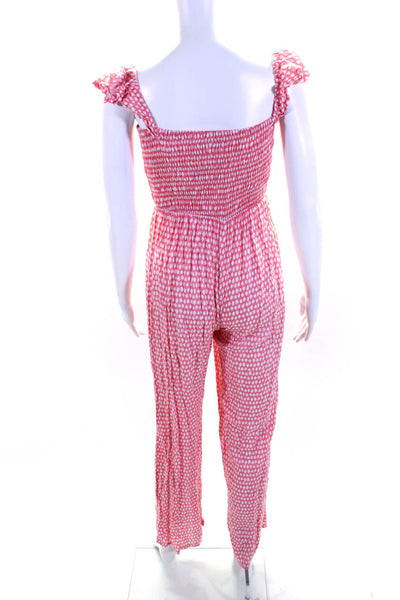 Tiare Hawaii Women's Square Neck Ruffle Straight Leg Jumpsuit Pink Size S