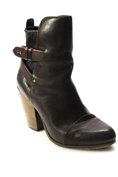 Rag & Bone Women's Round Toe Buckle Block Heels Leather Ankle Boot Brown Size 7