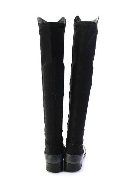 Stuart Weitzman Women's Round Toe Pull-On Knee High Leather Boot Black Size 5.5