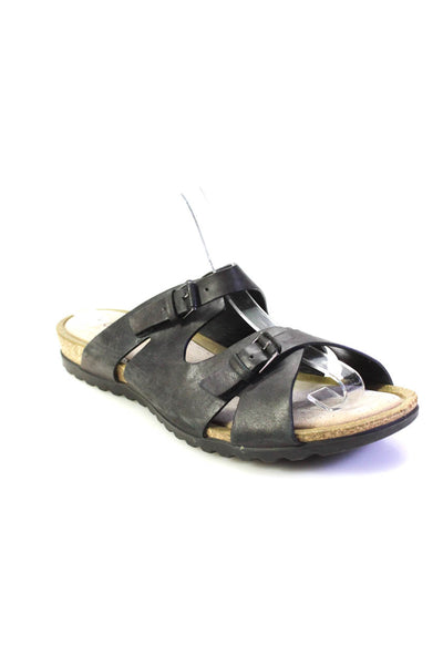 ECCO Womens Black Double Buckle Strap Slip On Sandals Shoes Size 11