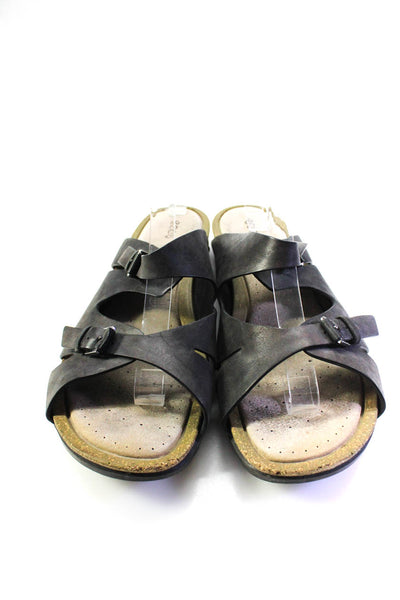 ECCO Womens Black Double Buckle Strap Slip On Sandals Shoes Size 11