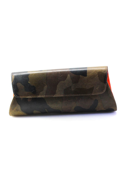 Robyn Brooks Womens Leather Camouflage Print Asymmetric Clutch Green Size S