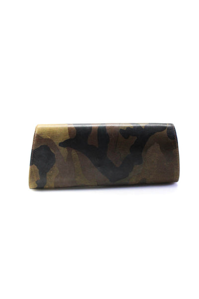 Robyn Brooks Womens Leather Camouflage Print Asymmetric Clutch Green Size S