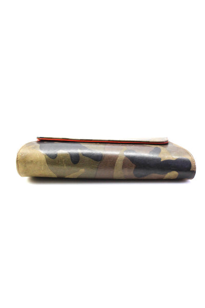 Robyn Brooks Womens Leather Camouflage Print Asymmetric Clutch Green Size S