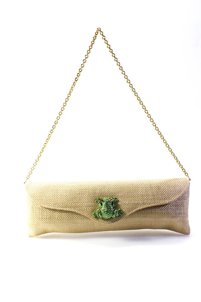 Eliza Gray Womens Woven Rectangle Rhinestone Embellished Chain Strap Bag Beige