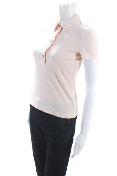 Tory Burch Womens Terry Cotton Short Sleeve Button Up Shirt Pink Size XXS