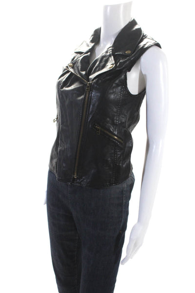 Sanctuary Womens Faux Leather Full Zip Sleeveless Biker Vest Black Size XS
