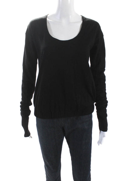 Helmut Lang Womens Black Wool Scoop Neck Elastic Pullover Sweater Top Size S