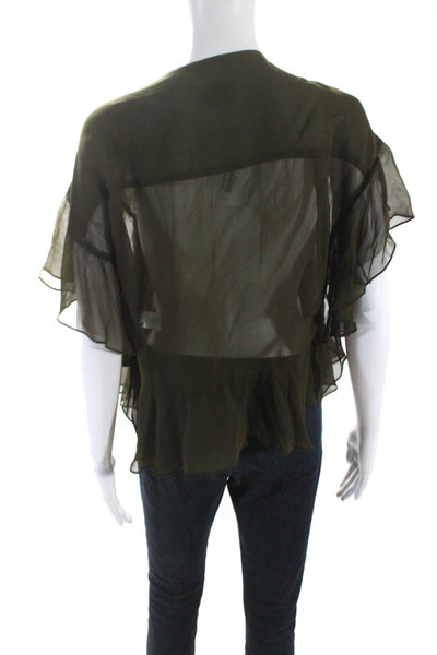 Rachel Comey Womens Dark Green Silk Ruffle Cap Sleeve Crop Blouse Top Size 4