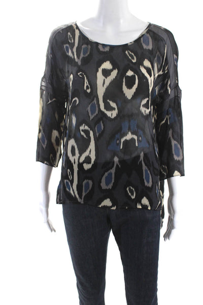 Rag & Bone Womens Gray Silk Printed Crew Neck Long Sleeve Blouse Top Size XS