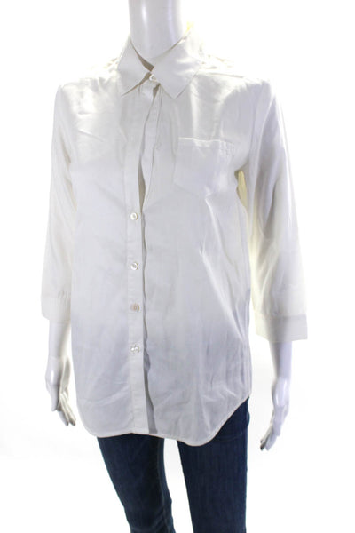 Elizabeth & James Womens Button Front 3/4 Sleeve Collared Shirt White Size XS
