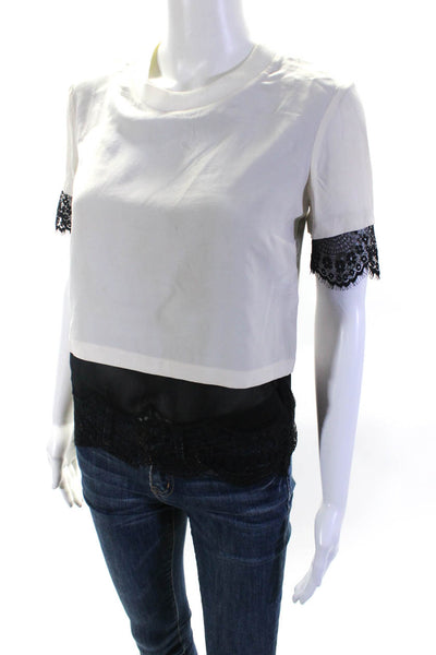 Sandro Womens Short Sleeve Lace Trim Silk Layered Shirt White Black Size 1