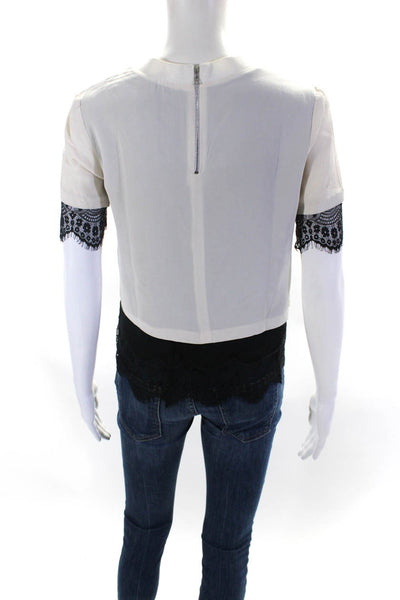 Sandro Womens Short Sleeve Lace Trim Silk Layered Shirt White Black Size 1