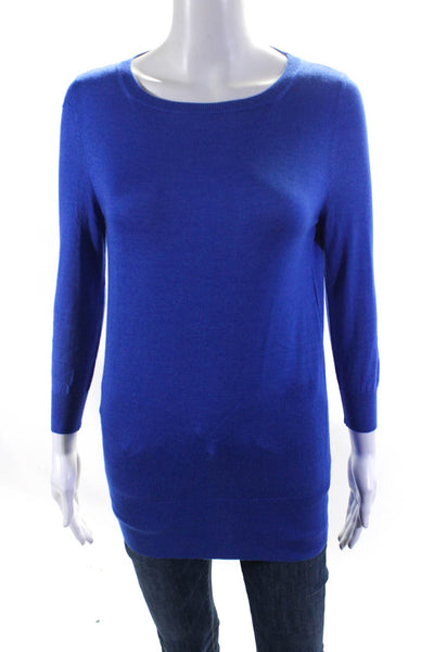 Leetha Womens 3/4 Sleeve Scoop Neck Open Back Sweater Blue Cashmere Size XS