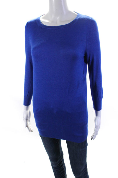 Leetha Womens 3/4 Sleeve Scoop Neck Open Back Sweater Blue Cashmere Size XS