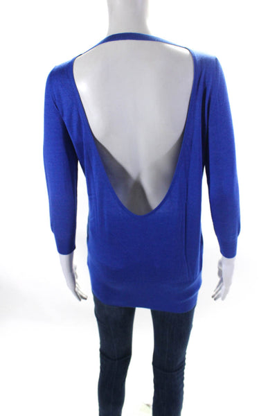 Leetha Womens 3/4 Sleeve Scoop Neck Open Back Sweater Blue Cashmere Size XS