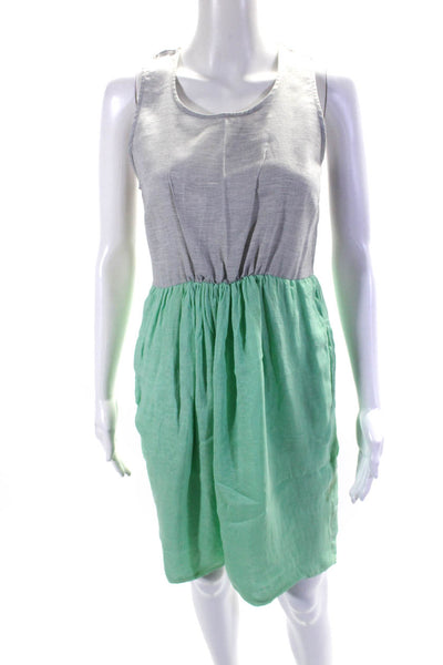 Clu Womens Sleeveless Scoop Neck Shift Dress Green Gray Silk Size Extra Small