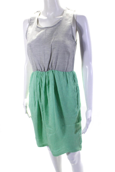 Clu Womens Sleeveless Scoop Neck Shift Dress Green Gray Silk Size Extra Small