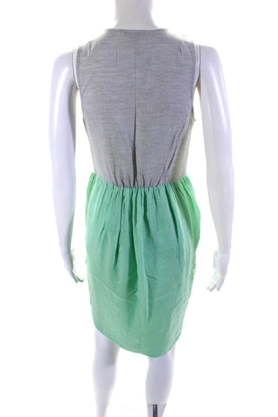 Clu Womens Sleeveless Scoop Neck Shift Dress Green Gray Silk Size Extra Small