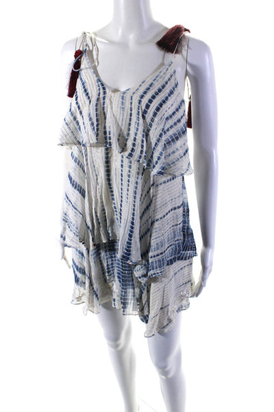 Hemant & Nandita Womens Spaghetti Strap Metallic Striped Dress White Blue XS