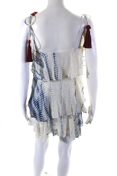 Hemant & Nandita Womens Spaghetti Strap Metallic Striped Dress White Blue XS