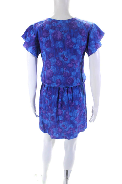 Thakoon Womens Short Sleeve Scoop Neck Floral Silk Dress Blue Purple Size 2