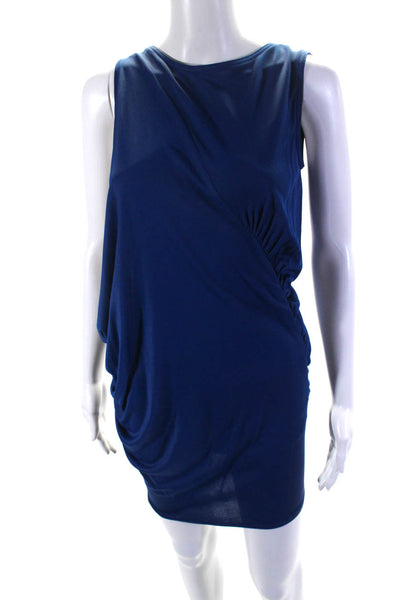 Prada Womens Sleeveless Scoop Neck Knit Asymmetrical Dress Blue Size IT 38