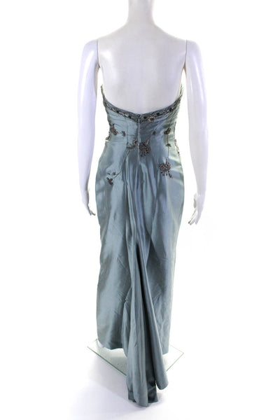 Pamela Dennis Womens Strapless Sweetheart Beaded Satin Gown Blue Size 6