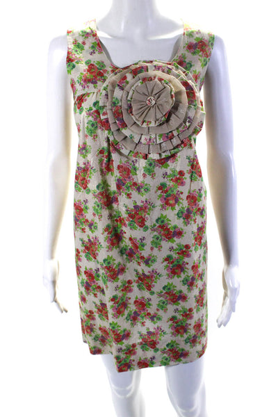 Scarlet Roos Womens Sleeveless Floral Print Metallic Dress Beige Linen Size 1