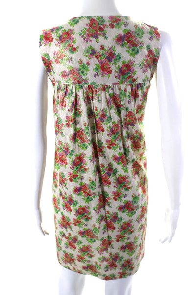 Scarlet Roos Womens Sleeveless Floral Print Metallic Dress Beige Linen Size 1