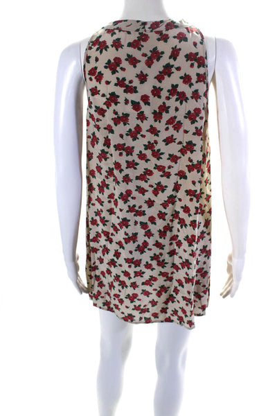 Attic and Barn Womens Scoop Neck Rose Printed Silk Mini Dress White Red Small