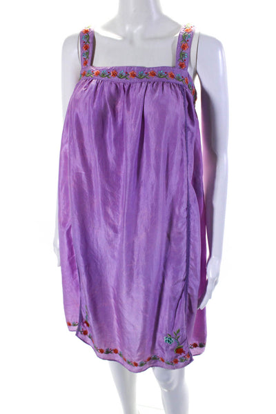 Calypso Christiane Celle Womens Floral Embroidered Silk Dress Purple Size Small