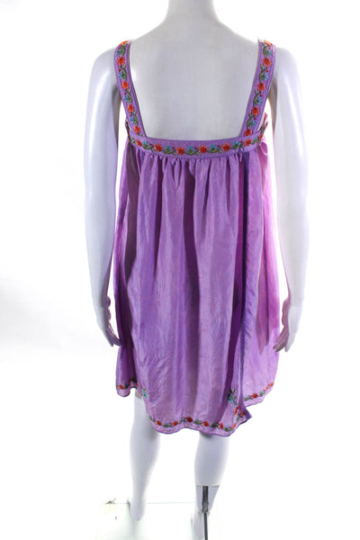 Calypso Christiane Celle Womens Floral Embroidered Silk Dress Purple Size Small