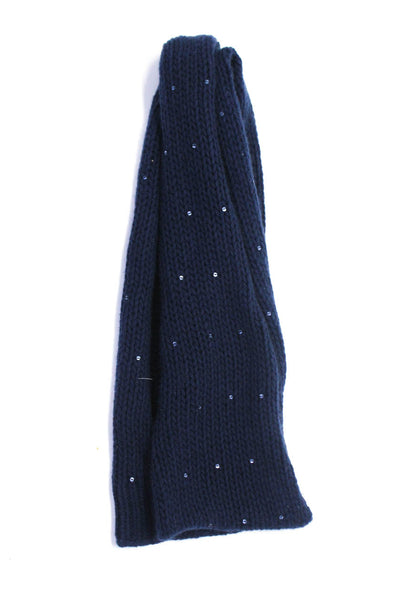 DKNY Womens Sequin Crochet Knit Cashmere Scarf Navy Blue