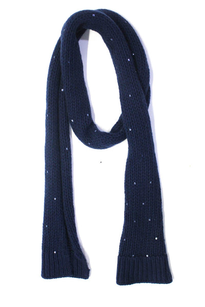 DKNY Womens Sequin Crochet Knit Cashmere Scarf Navy Blue