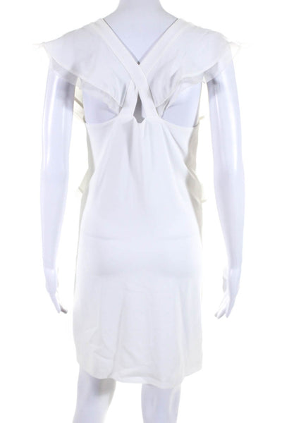 Club Monaco Womens Sleeveless Ruffle Crew Neck Crepe Sheath Dress White Size 4