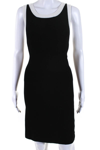 Pierre Balmain Womens Crew Neck Knit Sleeveless Sheath Dress Black White FR 40