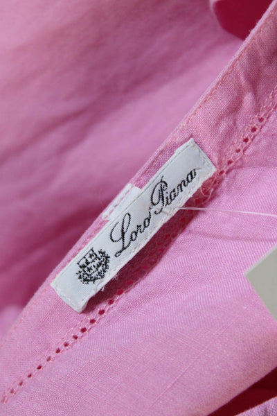 Loro Piana Womens Long Sleeve Woven Y Neck Top Blouse Pink Linen Size IT 42