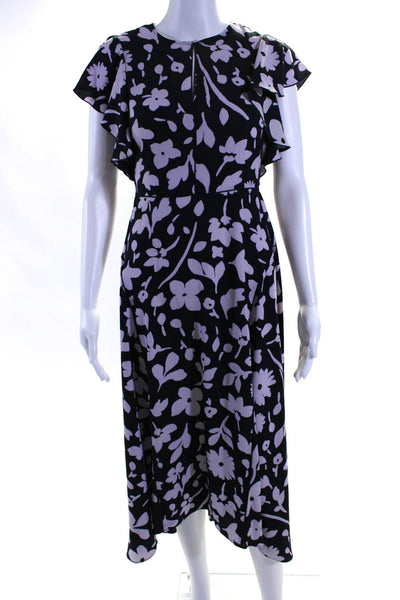 Kate Spade New York Womens Floral Print A Line Dress Navy Blue Lavender Size 00