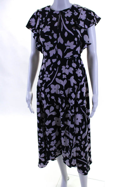 Kate Spade New York Womens Floral Print A Line Dress Navy Blue Lavender Size 00