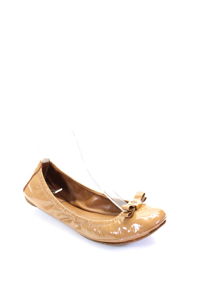 Tory Burch Womens Patent Leather Slide On Ballet Flats Brown Size 7 Medium