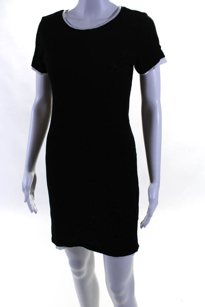 Goldie Womens Layered Slub Jersey Short Sleeve Tee Shirt Dress Black White Small